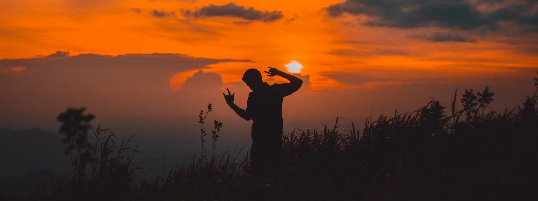 Silhouette of man standing on grass field